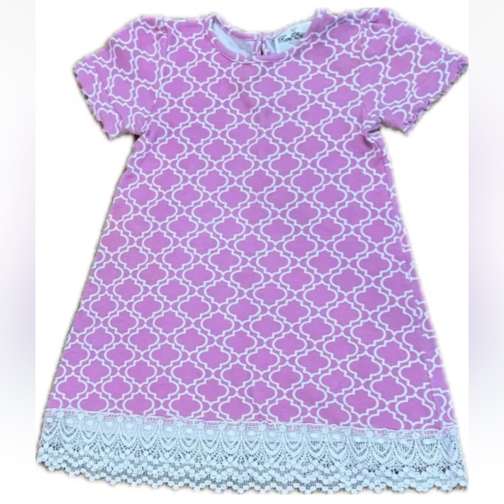 RARE EDITIONS Girls Pink Printed Dress With Lace Bottom SIZE 6X